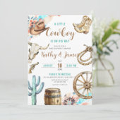 小さなカウボーイ西素朴の赤ちゃんシャワー 招待状 (スタンド正面)