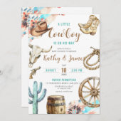小さなカウボーイ西素朴の赤ちゃんシャワー 招待状 (正面/裏面)