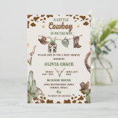 小さなカウボーイ西部の少年の赤ちゃんシャワーパーティー 招待状 (スタンド正面)