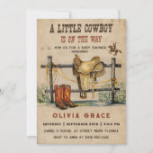 小さなカウボーイ西部の少年の赤ちゃんシャワーパーティー 招待状 (正面)