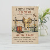 小さなカウボーイ西部の少年の赤ちゃんシャワーパーティー 招待状 (スタンド正面)