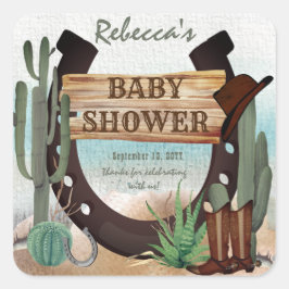 小さなカウボーイ西部の少年の赤ちゃんシャワー スクエアシール
