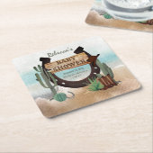 小さなカウボーイ西部の少年の赤ちゃんシャワー スクエアペーパーコースター (アングル)