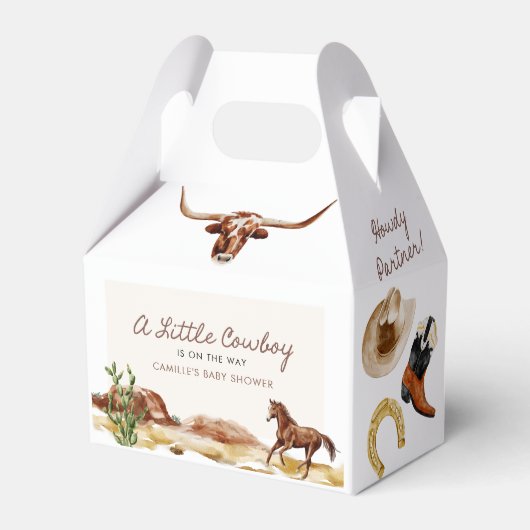 小さなカウボーイ西部の少年の赤ちゃんシャワー フェイバーボックス (正面サイド)