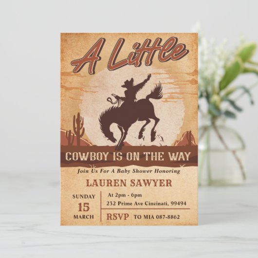 小さなカウボーイ西部の少年の赤ちゃんシャワー 招待状 (スタンド正面)