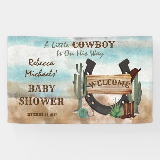 小さなカウボーイ西部の少年の赤ちゃんシャワー 横断幕 (横)