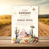 小さなカウボーイ西部の男の子の茶色の赤ちゃんシャワー 招待状