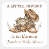 小さなカウボーイ西部の男の子の赤ちゃんシャワー スクエアシール (正面)
