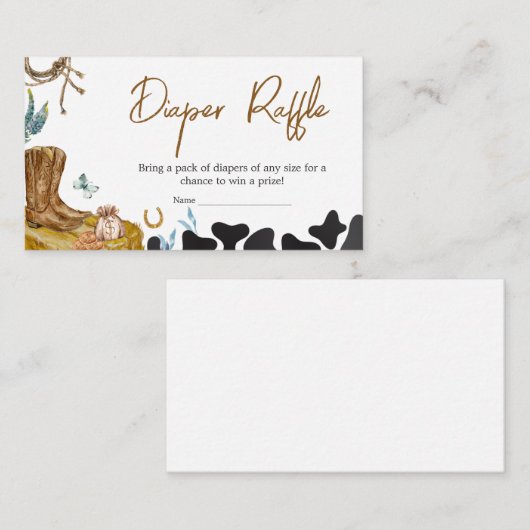 小さなカウボーイ赤ちゃんシャワーおむつラッフル エンクロージャーカード (正面/裏面)