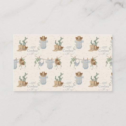 小さなカウボーイ赤ちゃんシャワーおむつラッフル エンクロージャーカード (裏面)