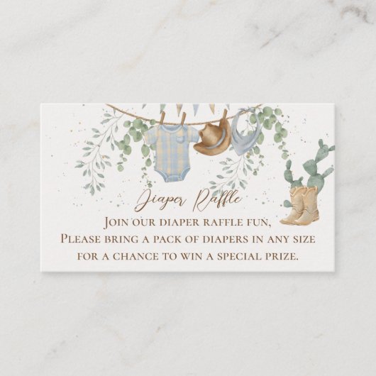 小さなカウボーイ赤ちゃんシャワーおむつラッフル エンクロージャーカード (正面)