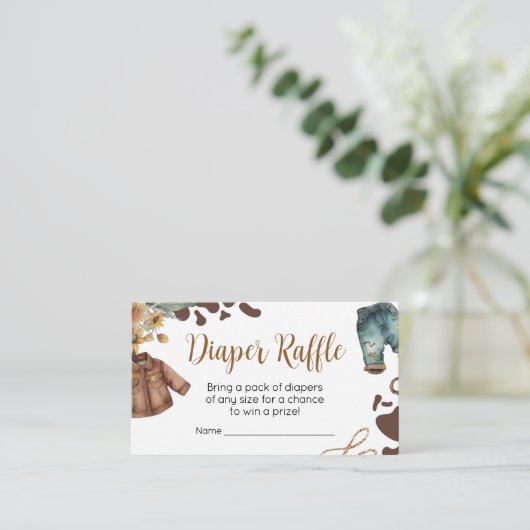 小さなカウボーイ赤ちゃんシャワーおむつラッフル エンクロージャーカード (スタンド正面)