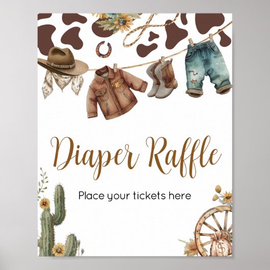 小さなカウボーイ赤ちゃんシャワーおむつラッフル ポスター (正面)