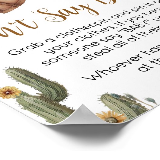 小さなカウボーイ赤ちゃんシャワーはベビーと言わない ポスター (角)