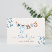 小さなカウボーイ赤ちゃんシャワーブルーサンキューカード サンキューカード (スタンド正面)