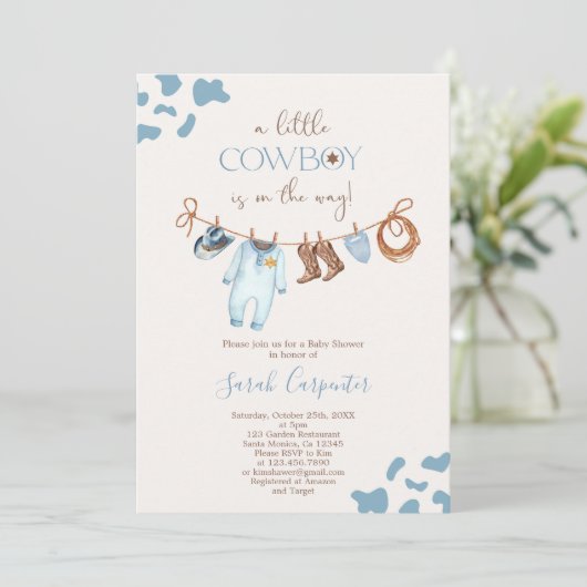 小さなカウボーイ赤ちゃんシャワーボーイ招待状 招待状 (スタンド正面)