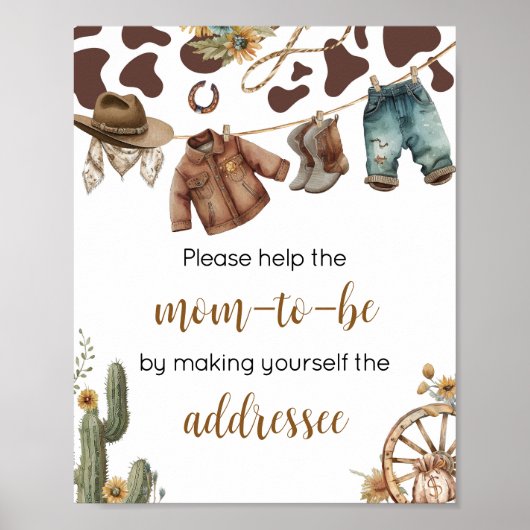 小さなカウボーイ赤ちゃんシャワー封筒ステーション ポスター (正面)