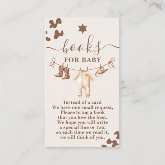 小さなカウボーイ赤ちゃんシャワー少年の本ベビー エンクロージャーカード (正面)