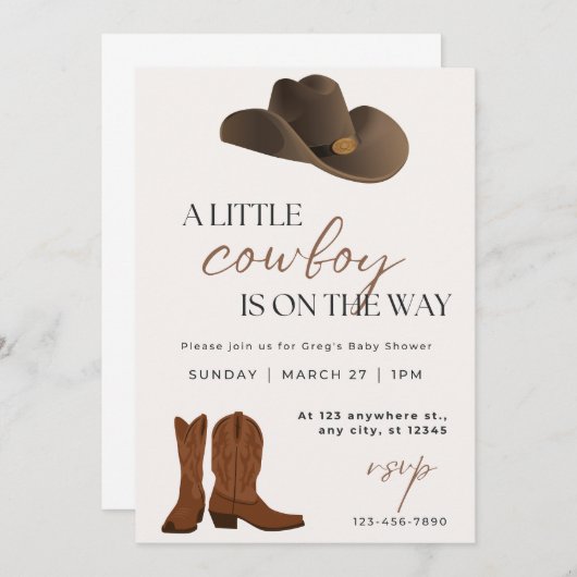 小さなカウボーイ赤ちゃんシャワー招待状 招待状 (正面/裏面)