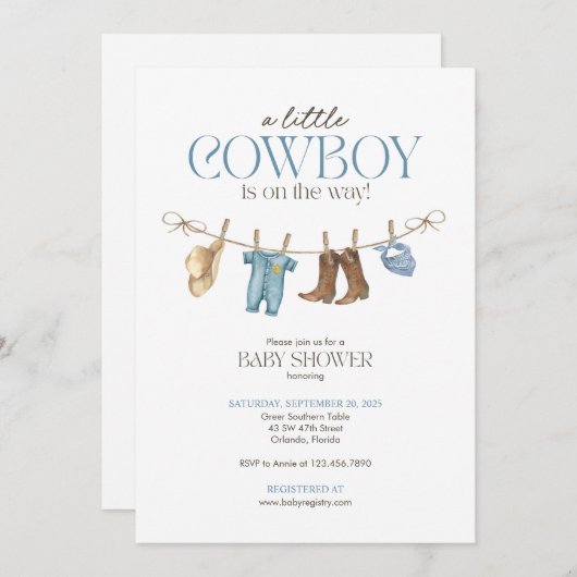 小さなカウボーイ赤ちゃんシャワー招待状 招待状 (正面/裏面)