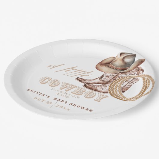小さなカウボーイ赤ちゃんシャワー ペーパープレート (アングル)
