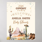 小さなカウボーイ野生の西の男の子の茶色の赤ちゃんシャワー ポスター (正面)