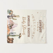 小さなカウボーイ野生の西の男の子の赤ちゃんシャワーへようこそ タペストリー (正面(横))