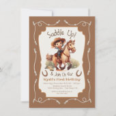 小さなカウボーイ馬の誕生日パーティーをサドル 招待状 (正面)