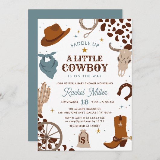 小さなカウボーイ | ワイルドウエストボーイベビーシャワー 招待状 (正面/裏面)