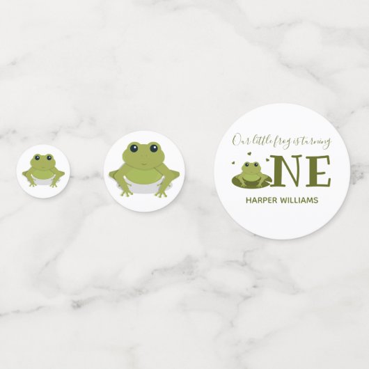 小さなカエルかわいい動物の最初の誕生日 コンフェッティ (正面)