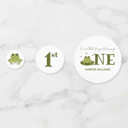 小さなカエルかわいい動物の最初の誕生日 コンフェッティ (裏面)