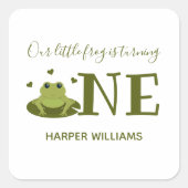 小さなカエルかわいい動物の最初の誕生日 スクエアシール (正面)