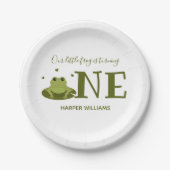 小さなカエルかわいい動物の最初の誕生日 ペーパープレート (正面)