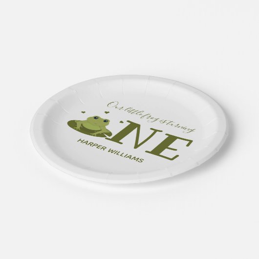 小さなカエルかわいい動物の最初の誕生日 ペーパープレート (アングル)