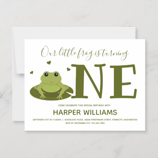 小さなカエルかわいい動物の最初の誕生日 マグネット招待状 (正面)