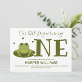 小さなカエルかわいい動物の最初の誕生日 招待状 (スタンド正面)