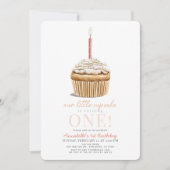 小さなカップケーキがピンクの女の子を振りかける1st誕生日 招待状 (正面)