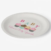 小さなカップケーキ女の子のベビーの散水やシャワー ペーパープレート (アングル)