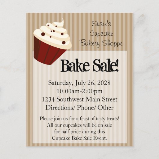 小さなカップケーキ、ソフトなモカストライプーのベイクセールのチラシ チラシ (正面)