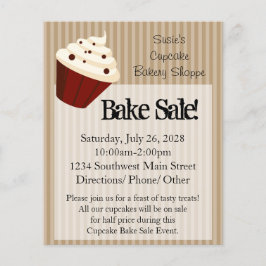 小さなカップケーキ、ソフトなモカストライプーのベイクセールのチラシ チラシ