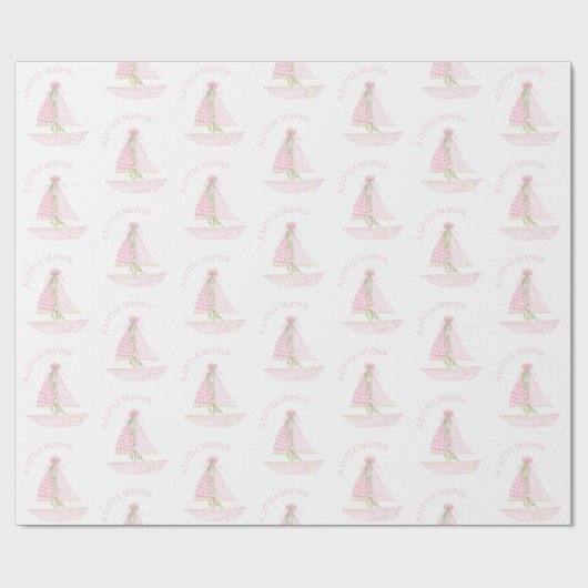 小さなカツオのピンクの帆船の赤モダンちゃんシャワー ラッピングペーパー (フラット)