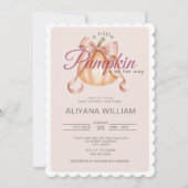 小さなカボチャがやってくる ピンクのボウのベイビーシャワー 招待状 (正面)