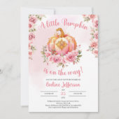 小さなカボチャがピンクと金ゴールドに向かっている 招待状 (正面)