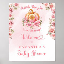 小さなカボチャがピンクと金ゴールドのサインに向かっている ポスター
