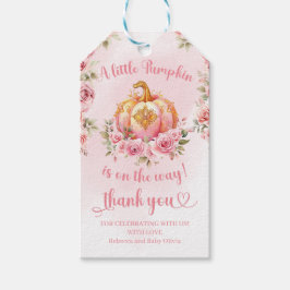 小さなカボチャがピンクと金ゴールドの女の子の道にある ギフトタグ