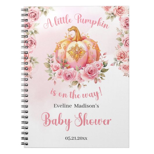 小さなカボチャがピンクと金ゴールドの女の子の道にある ノートブック (正面)