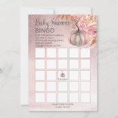 小さなカボチャがピンクのベビービンゴカードを咲かせている 招待状 (正面)