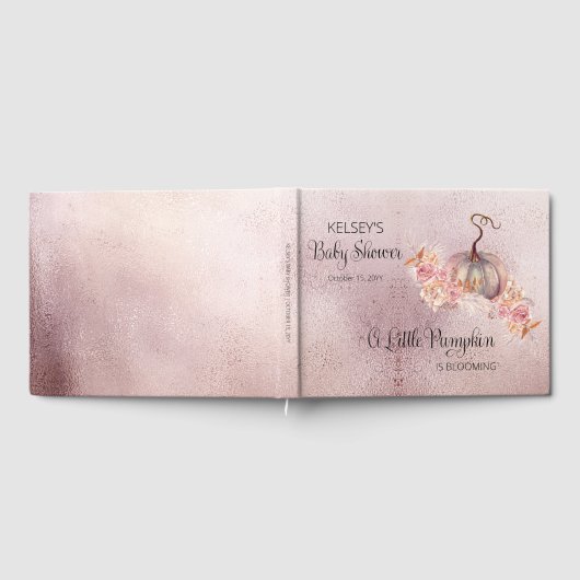 小さなカボチャがピンクの赤ちゃんシャワーを咲いている ゲストブック (全面)