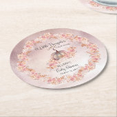 小さなカボチャがピンクの赤ちゃんシャワーを咲いている ラウンドペーパーコースター (アングル)