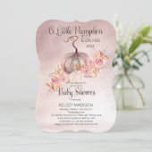 小さなカボチャがピンクの赤ちゃんシャワーを咲いている 招待状 (スタンド正面)